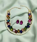 pearl mala multicolor ad & cz cubic zerconia crystal gemstone jewelry set