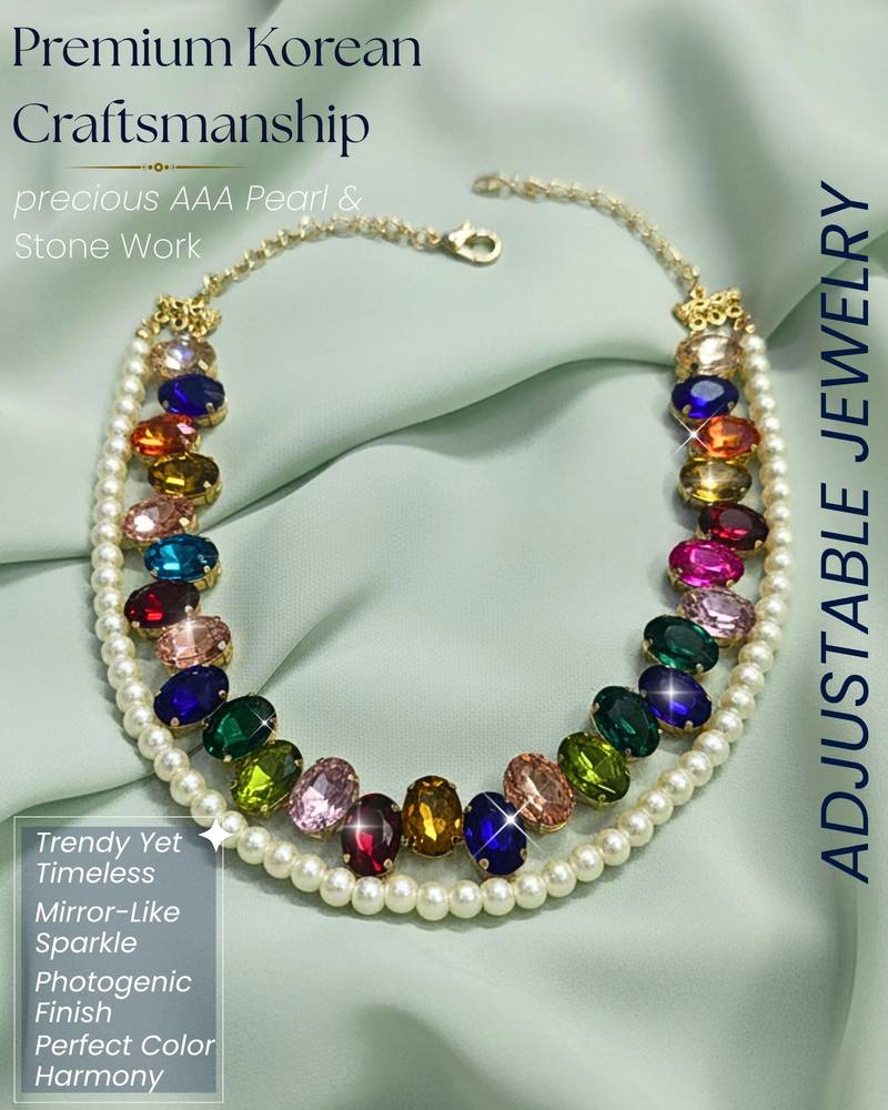 pearl mala multicolor ad & cz cubic zerconia crystal gemstone jewelry set