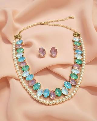 pearl mala light multi ad & cz cubic zerconia crystal gemstone jewelry set 1