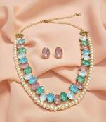 pearl mala light multi ad & cz cubic zerconia crystal gemstone jewelry set