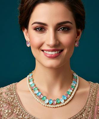 pearl mala light multi ad & cz cubic zerconia crystal gemstone jewelry set 2