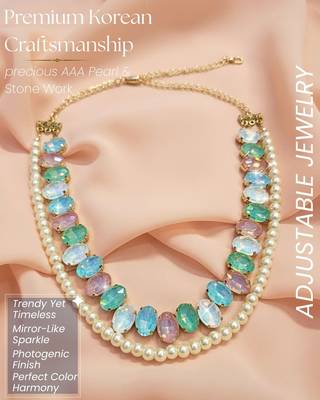 pearl mala light multi ad & cz cubic zerconia crystal gemstone jewelry set 3