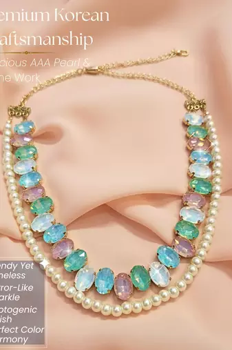 pearl mala light multi ad & cz cubic zerconia crystal gemstone jewelry set