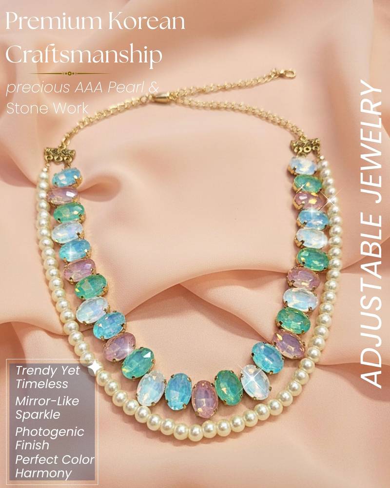 pearl mala light multi ad & cz cubic zerconia crystal gemstone jewelry set
