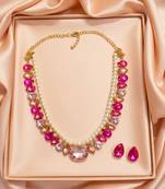 pearl mala pink color ad & cz cubic zerconia crystal gemstone jewelry set
