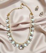 pearl mala golden white color ad & cz cubic zerconia crystal gemstone jewelry set