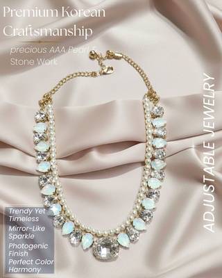 pearl mala golden white color ad & cz cubic zerconia crystal gemstone jewelry set 3