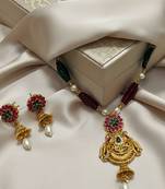long rajwadi kundan pearl stone floral rani haar neckalce & earring jewellery set