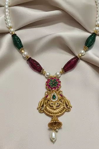 long rajwadi kundan pearl stone floral rani haar neckalce & earring jewellery set