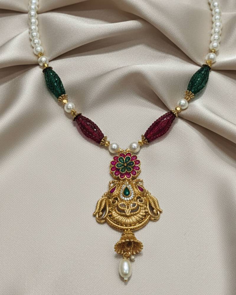 long rajwadi kundan pearl stone floral rani haar neckalce & earring jewellery set