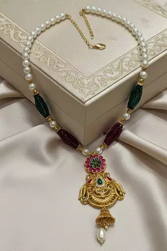long rajwadi kundan pearl stone floral rani haar neckalce & earring jewellery set