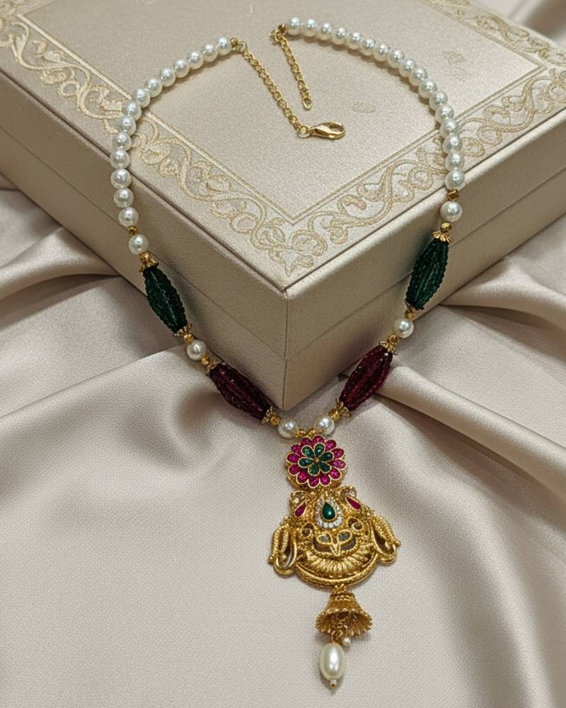 long rajwadi kundan pearl stone floral rani haar neckalce & earring jewellery set