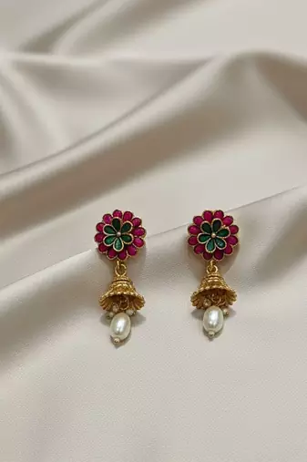 long rajwadi kundan pearl stone floral rani haar neckalce & earring jewellery set