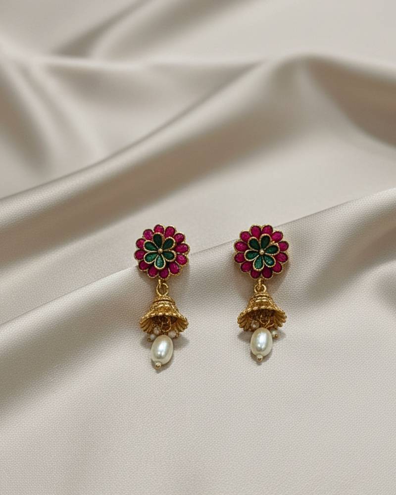 long rajwadi kundan pearl stone floral rani haar neckalce & earring jewellery set