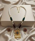 long rajwadi kundan pearl stone floral rani haar neckalce & earring jewellery set