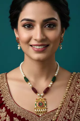 long rajwadi kundan pearl stone floral rani haar neckalce & earring jewellery set