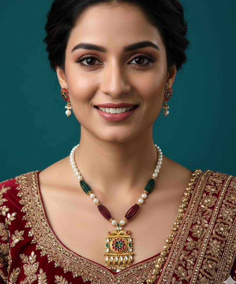 long rajwadi kundan pearl stone floral rani haar neckalce & earring jewellery set