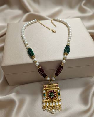 long rajwadi kundan pearl stone floral rani haar neckalce & earring jewellery set 3