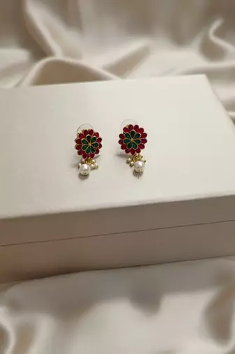 long rajwadi kundan pearl stone floral rani haar neckalce & earring jewellery set