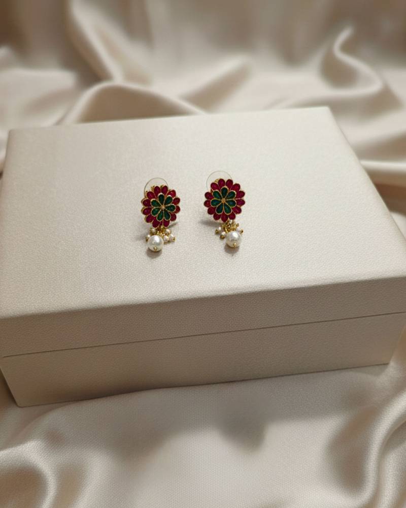 long rajwadi kundan pearl stone floral rani haar neckalce & earring jewellery set