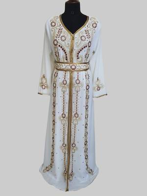 Off-White maroon color Handmade Moroccan Kaftan with hijjab 1