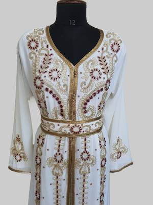 Off-White maroon color Handmade Moroccan Kaftan with hijjab 2
