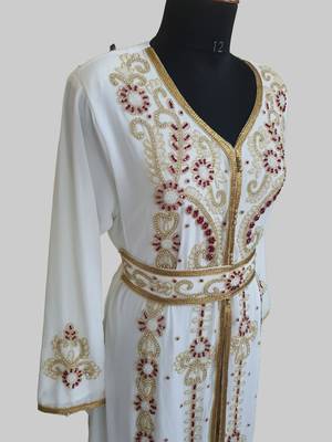 Off-White maroon color Handmade Moroccan Kaftan with hijjab 3