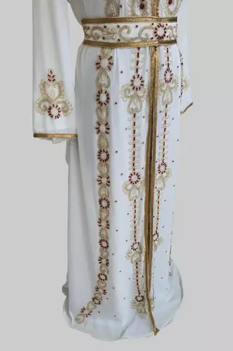 Off-White maroon color Handmade Moroccan Kaftan with hijjab