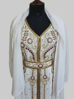 Off-White maroon color Handmade Moroccan Kaftan with hijjab 5