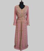 Peach color luxurious Handmade Moroccan Kaftan with hijjab
