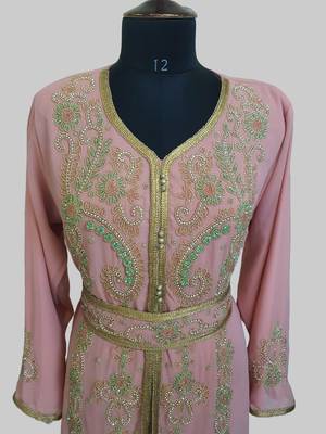 Peach color Handmade Moroccan Kaftan with hijjab 2