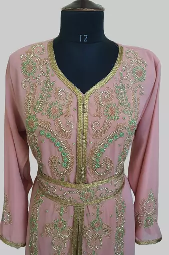Peach color Handmade Moroccan Kaftan with hijjab
