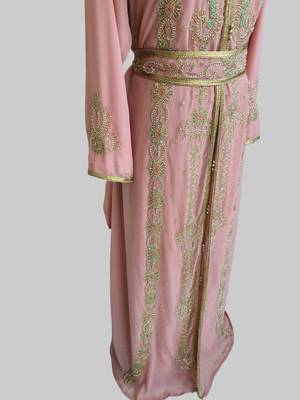 Peach color Handmade Moroccan Kaftan with hijjab 3