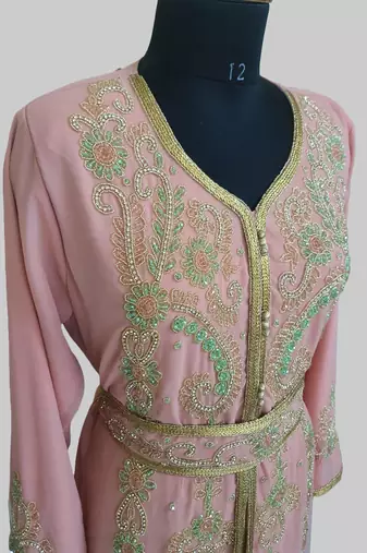 Peach color Handmade Moroccan Kaftan with hijjab