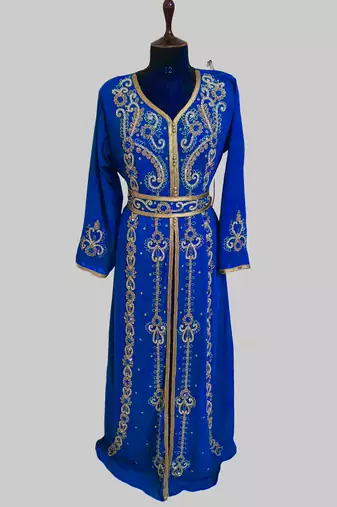 Royal-Blue color luxurious Handmade Moroccan Kaftan with hijjab