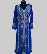 Royal-Blue color luxurious Handmade Moroccan Kaftan with hijjab