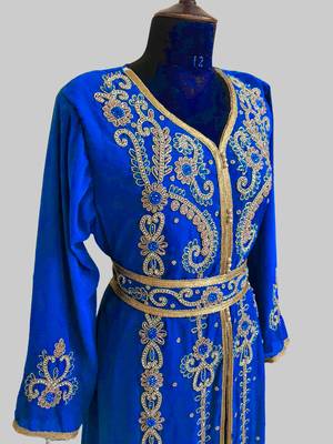 Royal-Blue color Handmade Moroccan Kaftan with hijjab 2