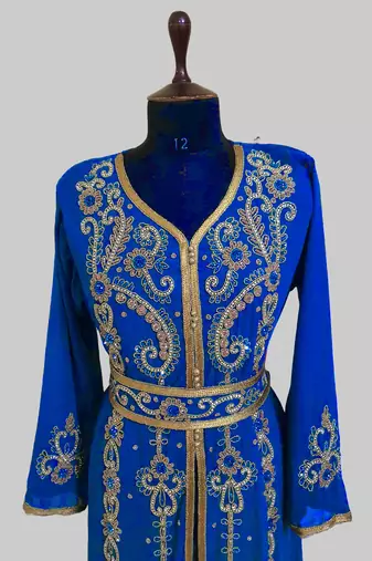 Royal-Blue color Handmade Moroccan Kaftan with hijjab