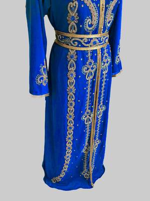 Royal-Blue color Handmade Moroccan Kaftan with hijjab 4