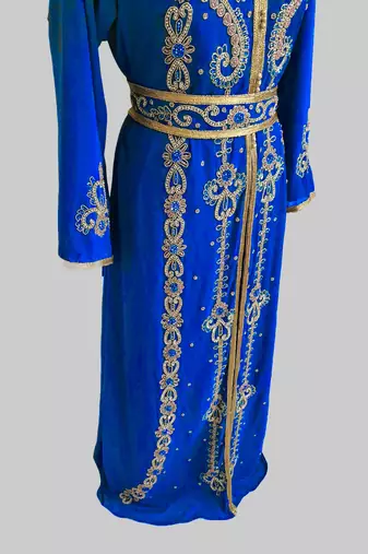 Royal-Blue color Handmade Moroccan Kaftan with hijjab