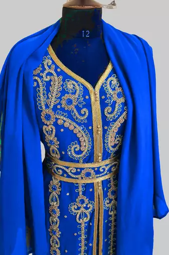 Royal-Blue color Handmade Moroccan Kaftan with hijjab