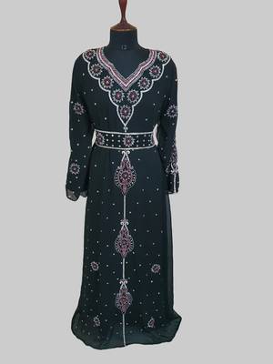 Black color Handmade Moroccan Kaftan with hijjab 1