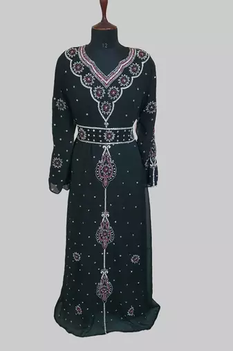 Black color luxurious Handmade Moroccan Kaftan with hijjab