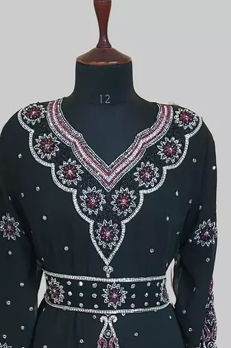 Black color Handmade Moroccan Kaftan with hijjab
