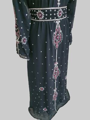 Black color Handmade Moroccan Kaftan with hijjab 3