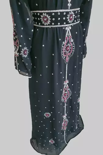 Black color Handmade Moroccan Kaftan with hijjab