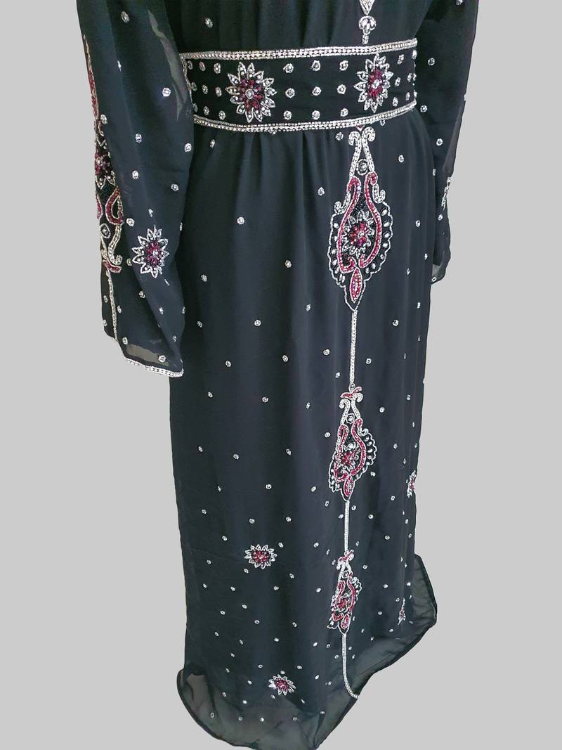 Black color luxurious Handmade Moroccan Kaftan with hijjab