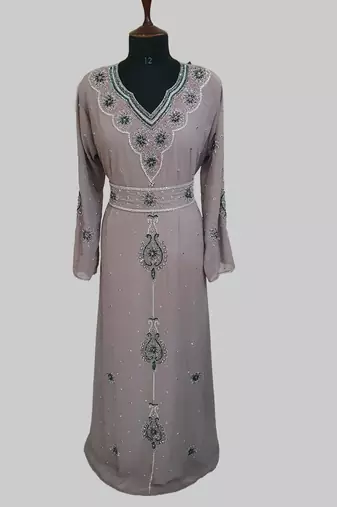 Chiku color luxurious Handmade Moroccan Kaftan with hijjab