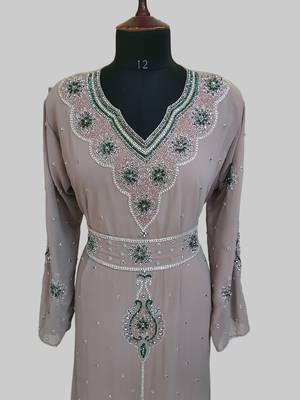 Chiku color Handmade Moroccan Kaftan with hijjab 2