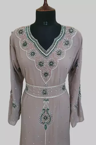 Chiku color Handmade Moroccan Kaftan with hijjab